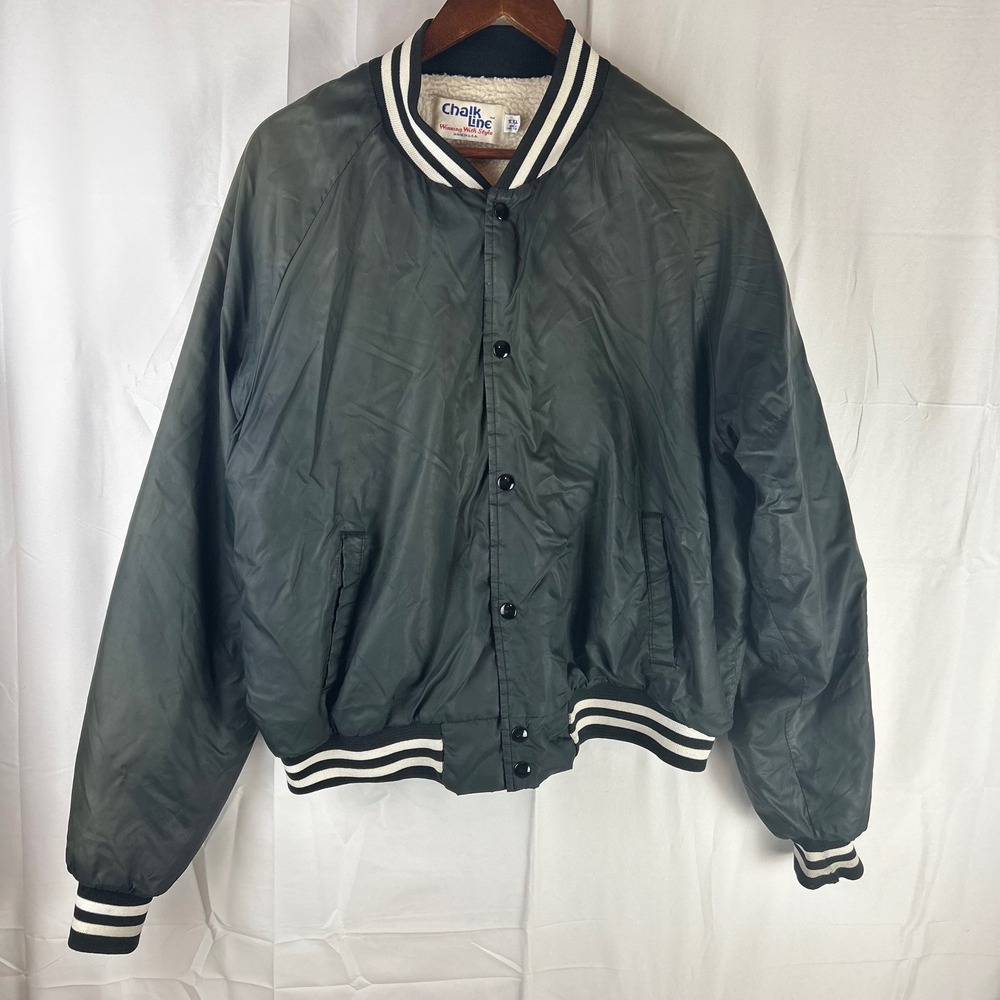 Chalk Line Bomber Jacket Mens XXL fit XL Black Sherpa Lined VTG Made USA 80s 90s